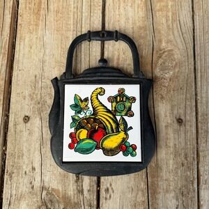 Decorama Vintage Trivet 9" Black Kettle Cast Iron Ceramic Cornucopia Japan